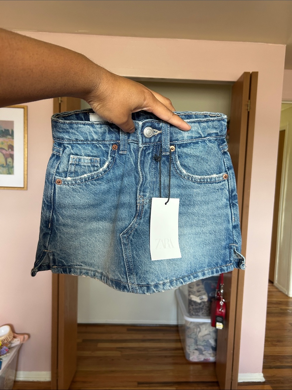 ZARA Light Blue Washed Denim Skort